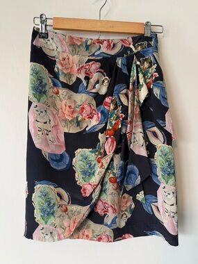 Anthropologie x Rebekah Maysles Cat Print Wrap Skirt - 0